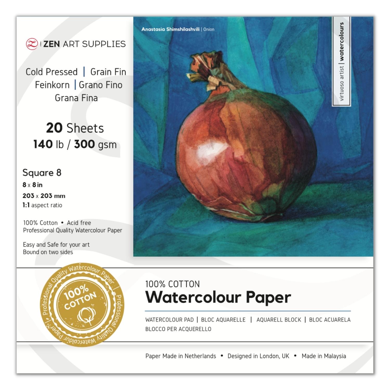 Watercolor Paper Pad 100% Cotton 8x8 - Square 8 – ZenARTSupplies