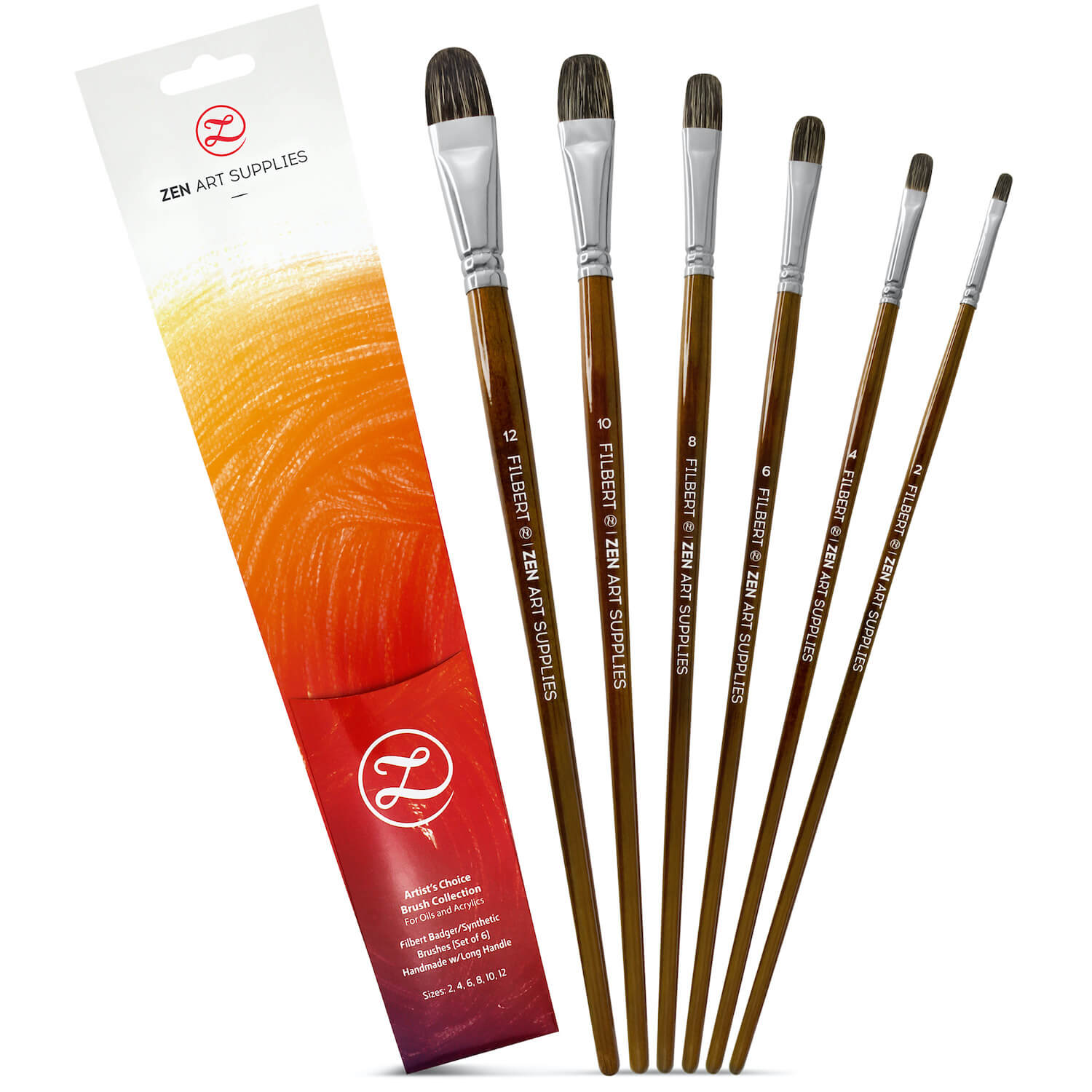 12 Pcs Paint Brushes Watercolor Brushes Oil Paint Brushes Flat Painting  Brushes Wooden Art Artist Supplies Size 2 4 6 8 10 12 