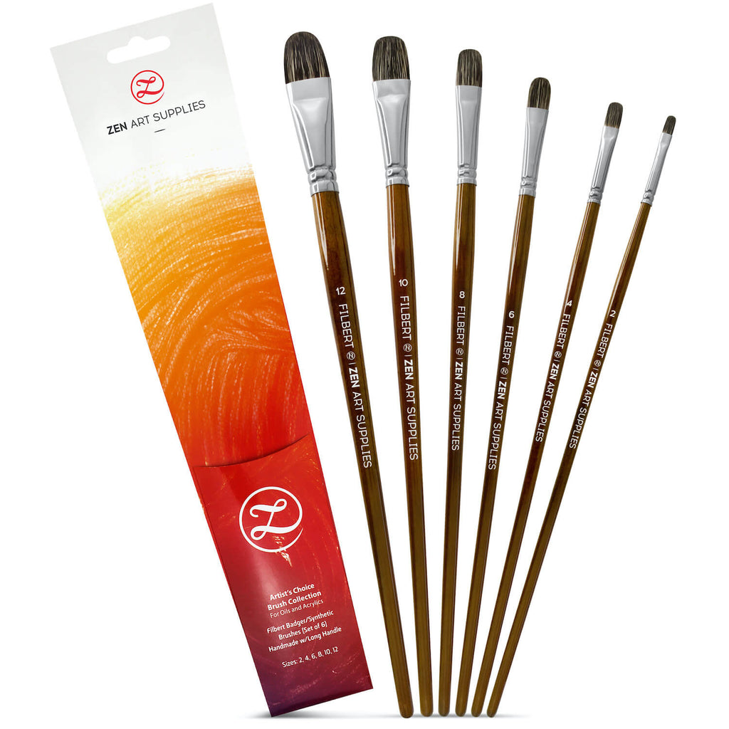 Artists Filbert Brushes 6 pcs Brush Set for Oil & Acrylics – ZenArtSupplies  – ZenARTSupplies