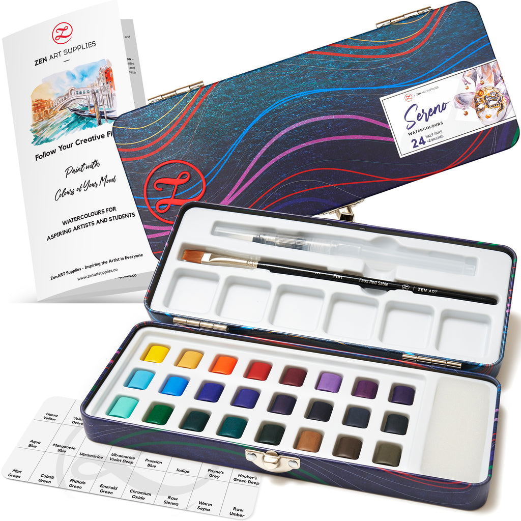 Travel Watercolor Paint Set 24 Cool Colors – ZenARTSupplies